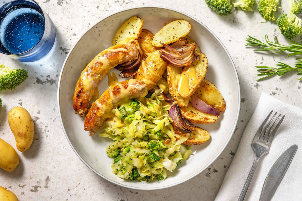 Saucisses de porc au miel et à la moutarde