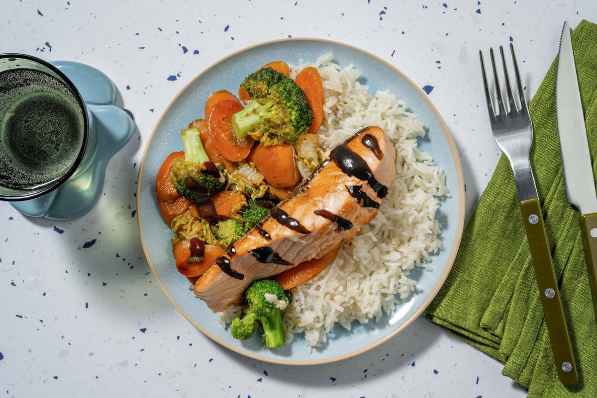 Saumon poêlé et légumes style teriyaki