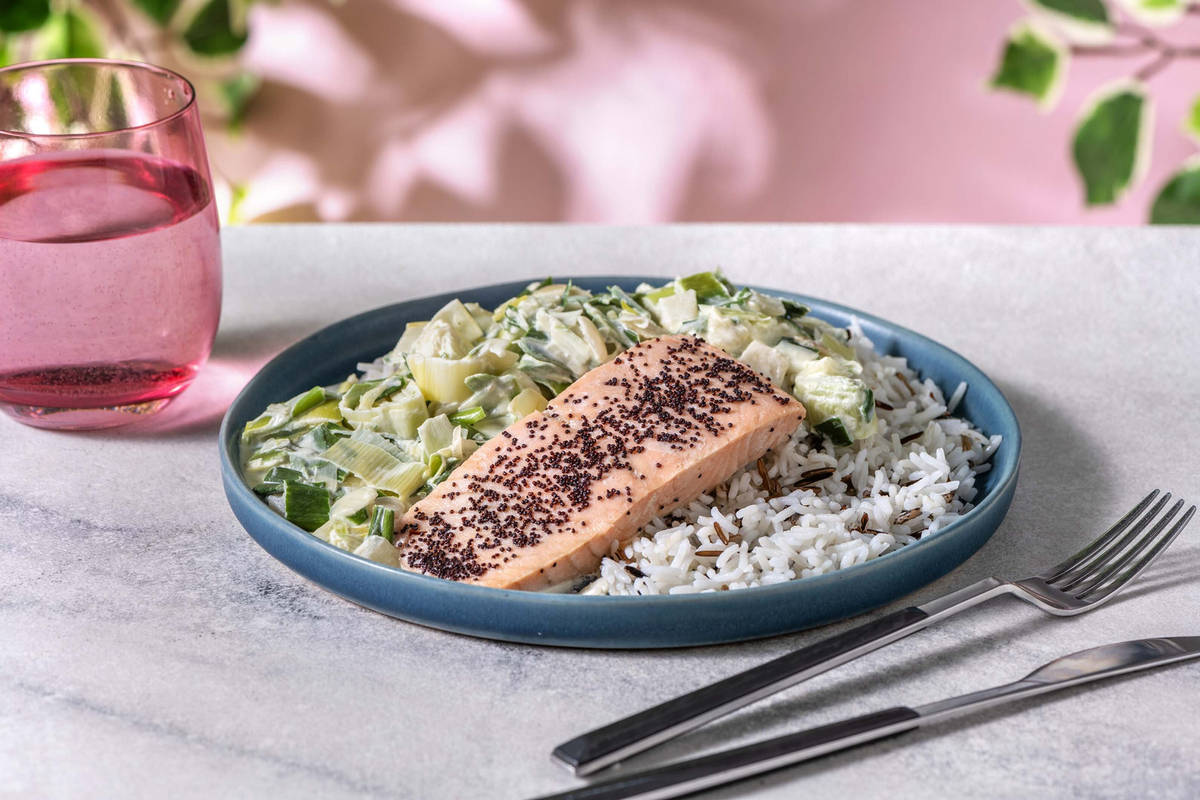 Saumon, riz et fondue de poireaux