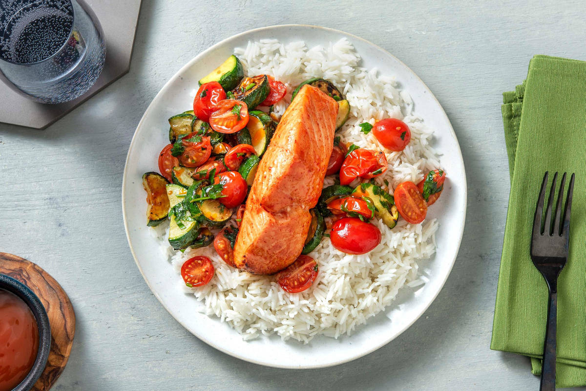 Saumon rôti au miel et à la sriracha