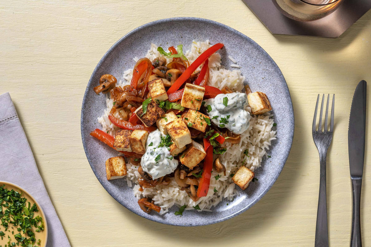 Sauté de légumes à l'orientale avec fromage à griller & riz