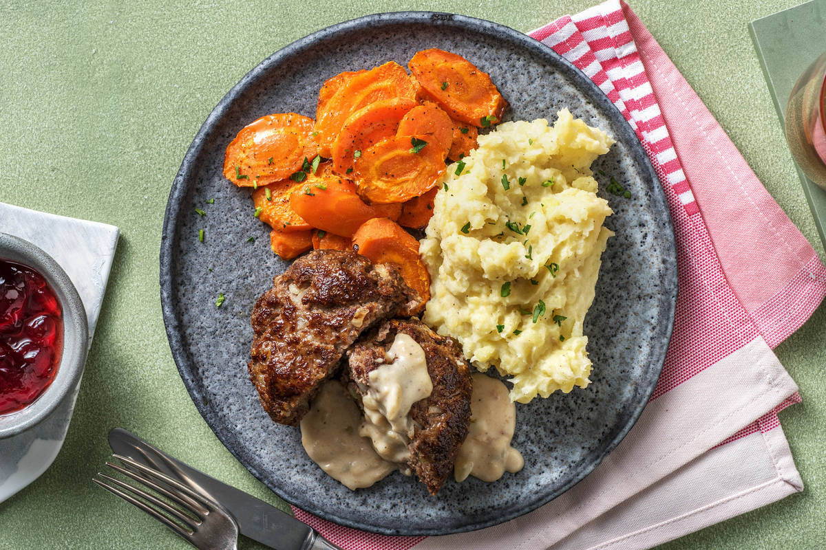 Schwedische Hacktätschli mit Kartoffelstock
