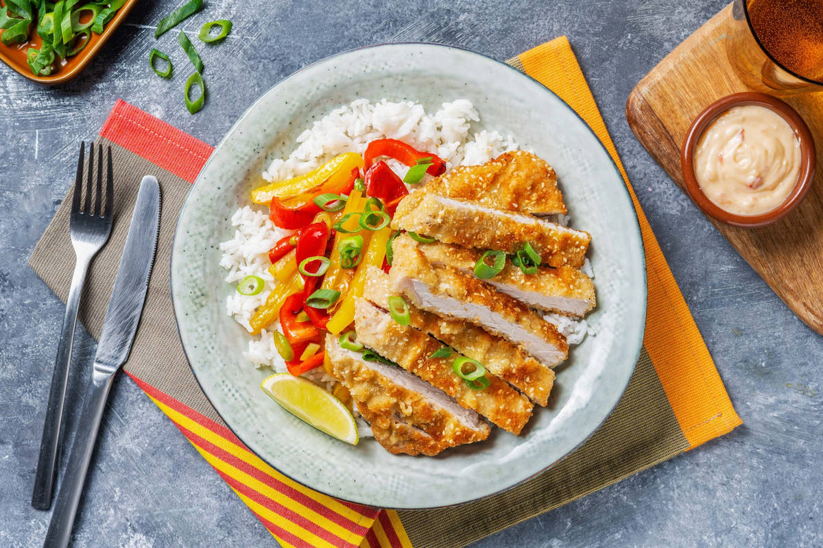Schweinshuftplätzli in Sesam-Honig-Panade