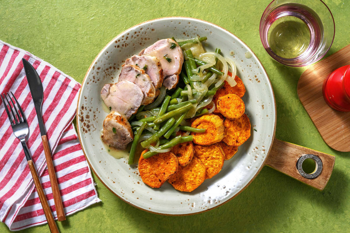 Schweinefiletstücke mit Honig-Thymian-Sauce