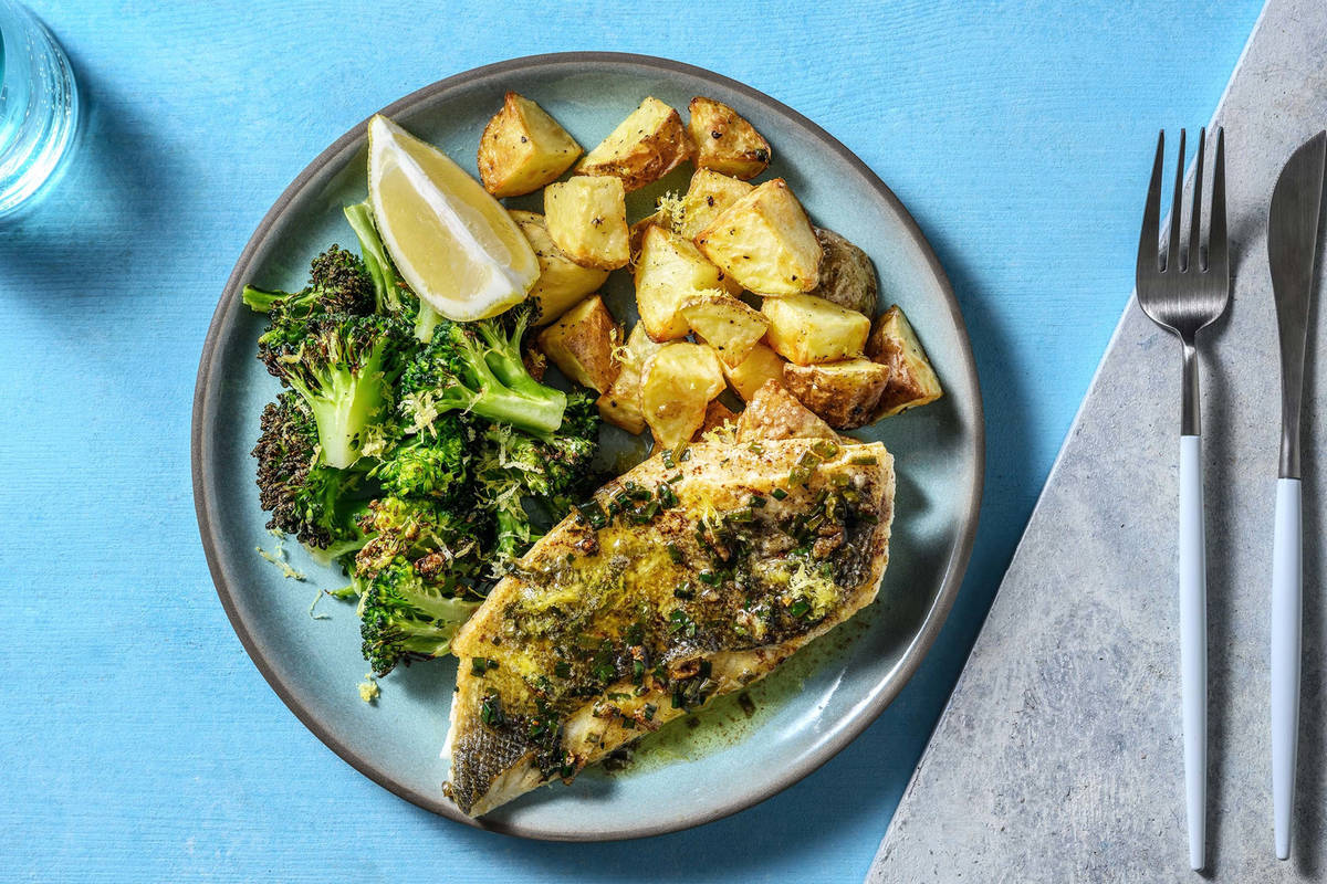 Seabass in a Lemon Garlic and Chive Butter Sauce