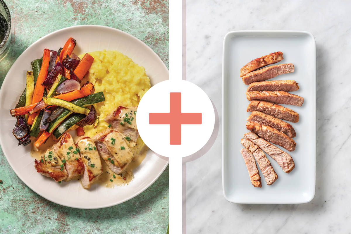 Quick Seared Double Pork & Creamy Peppercorn Sauce