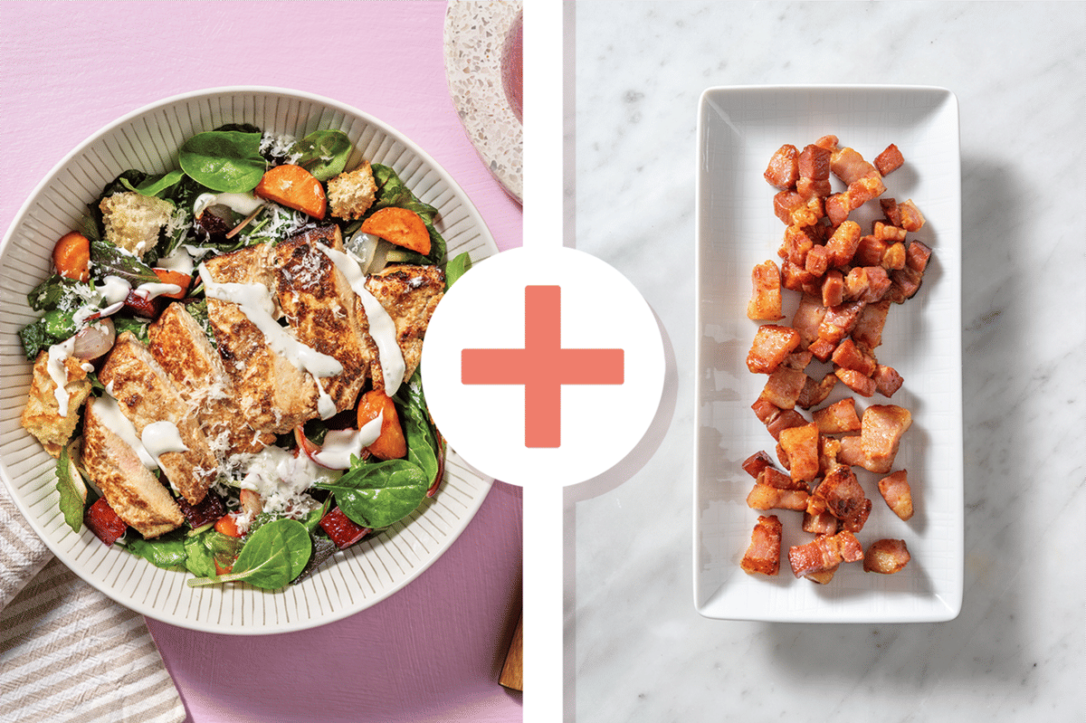 Seared Chicken, Bacon & Garlic Crouton Salad