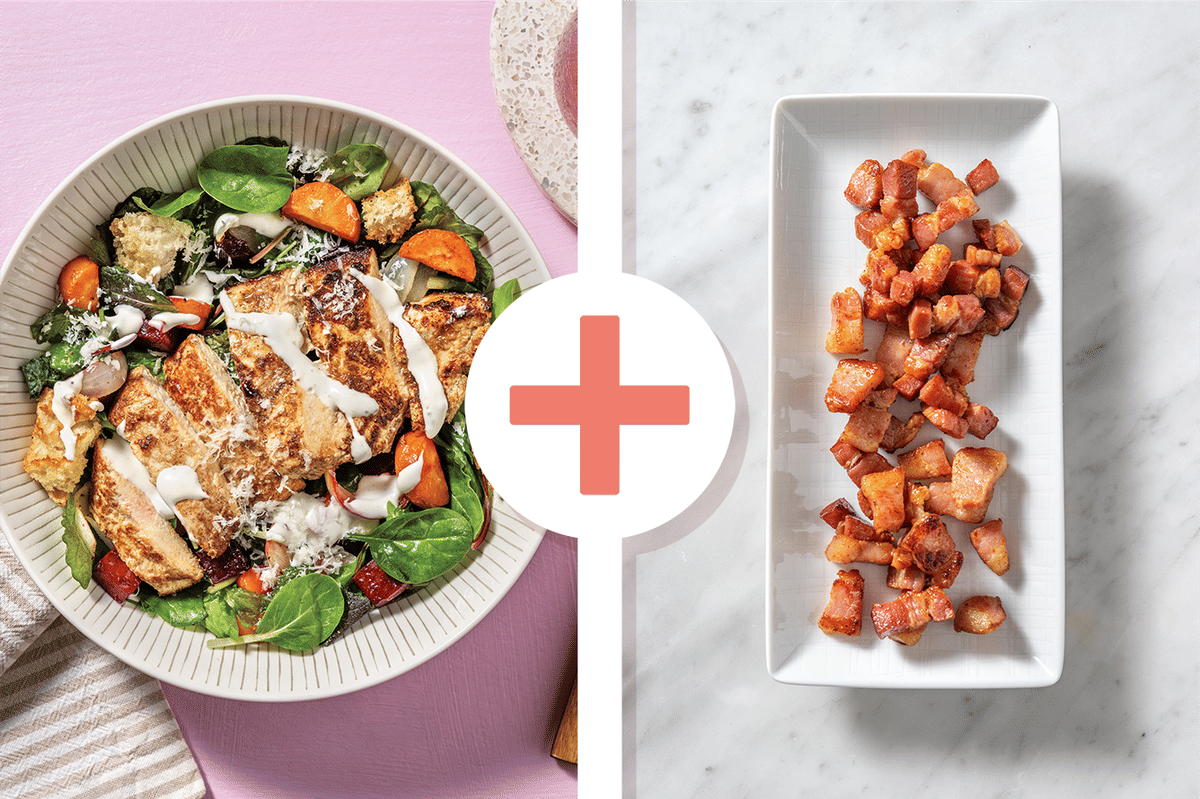 Seared Chicken, Bacon & Garlic Crouton Salad