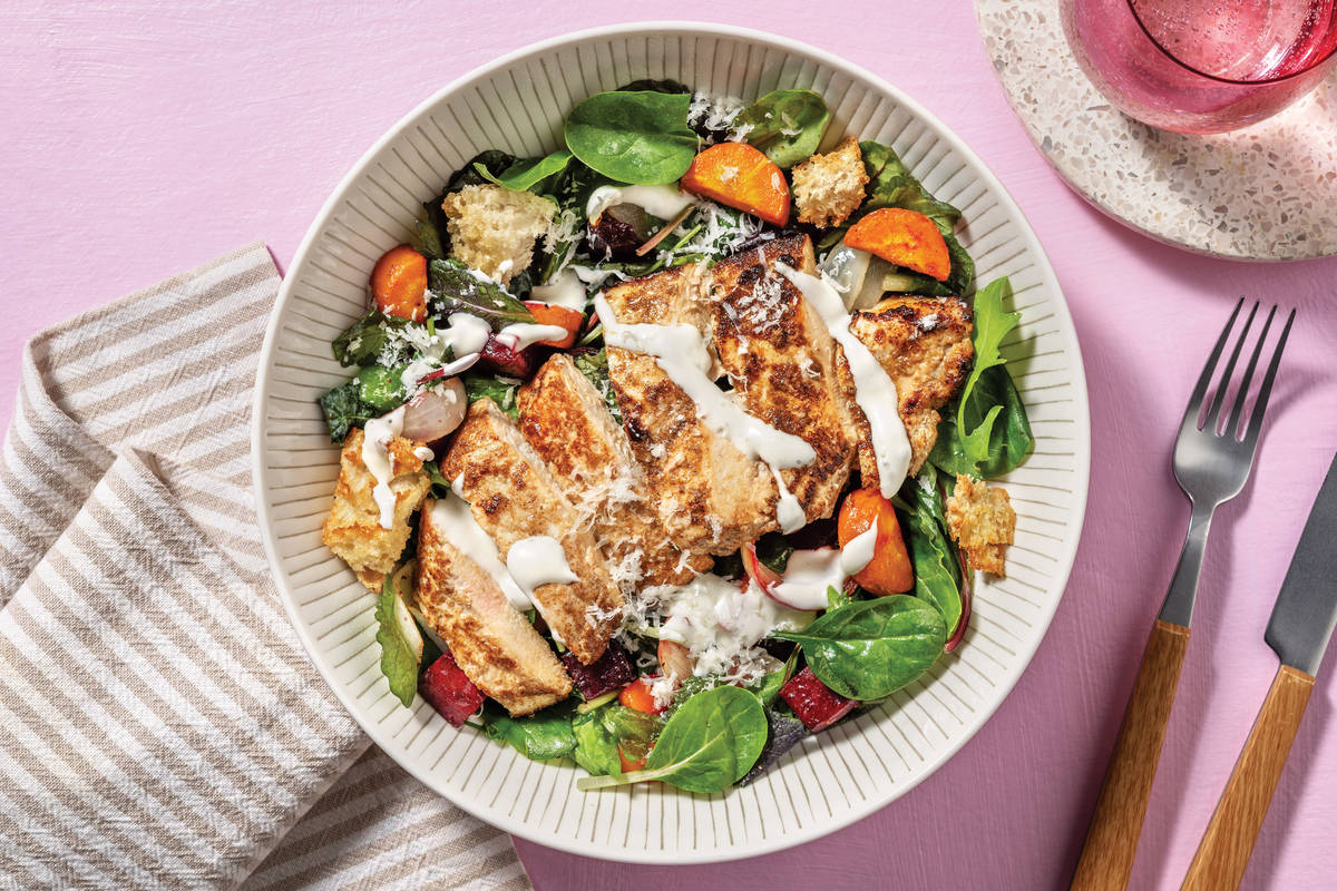 Seared Golden Chicken & Crouton Salad