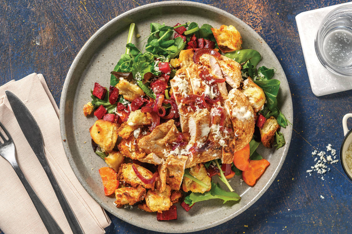 Seared Golden Chicken & Crouton Salad