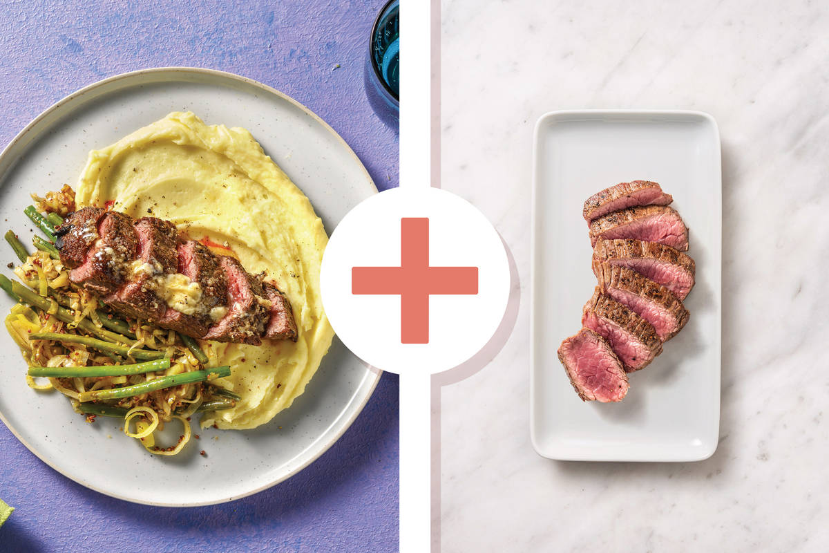 Seared Double Steak & Mustardy Greens