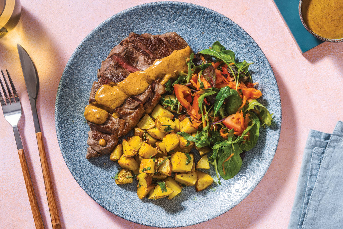 Seared Steak & Mumbai Coconut Sauce