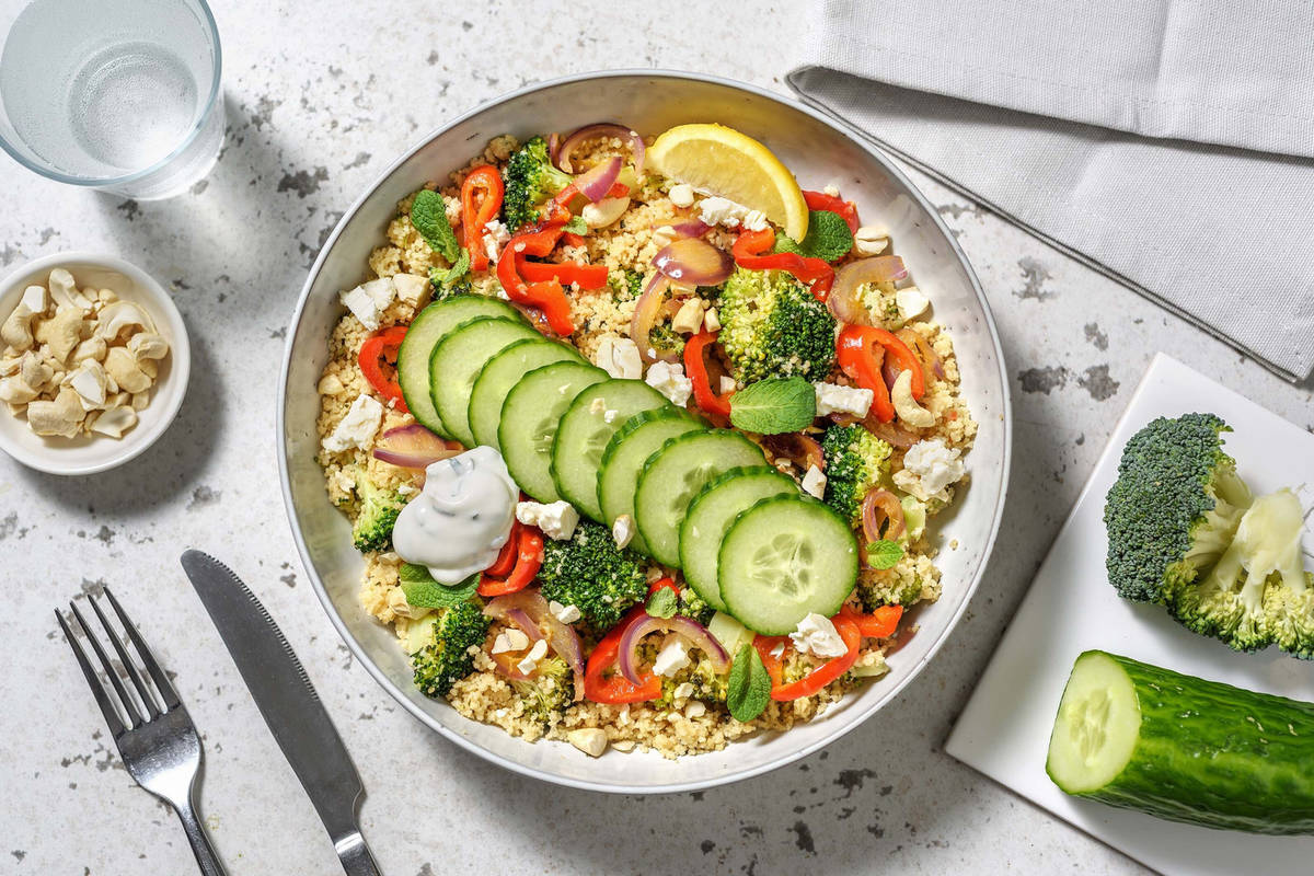 Frisse couscous met broccoli, munt en witte kaas