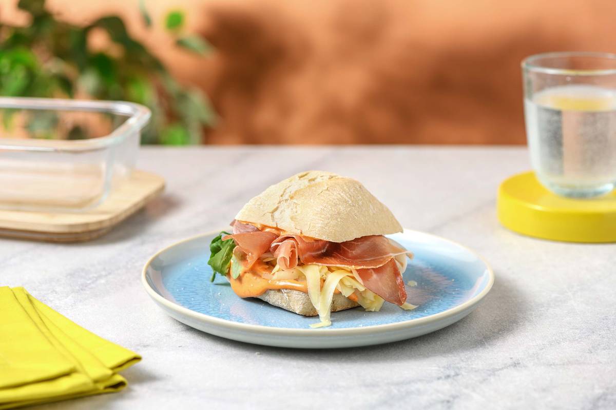 Serrano Ham, Harissa and Rocket Ciabatta