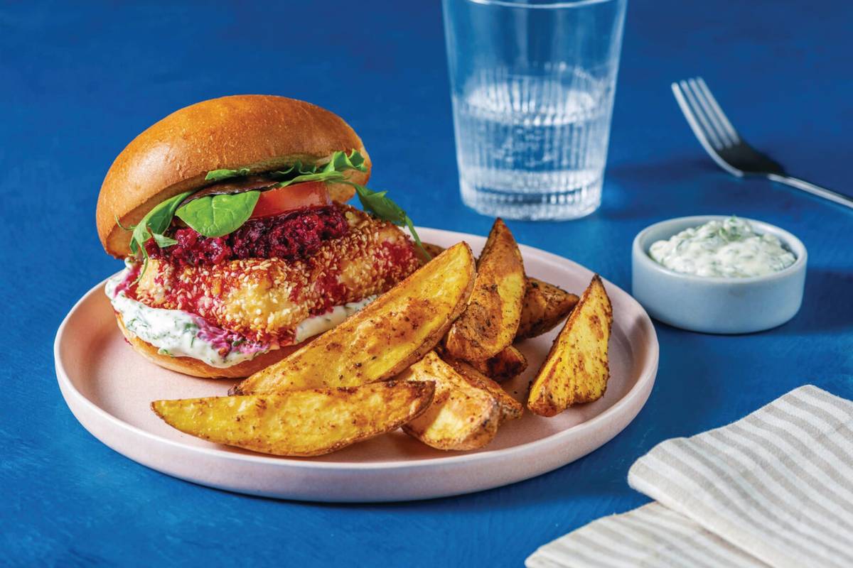Double Sesame-Crusted Haloumi Burger