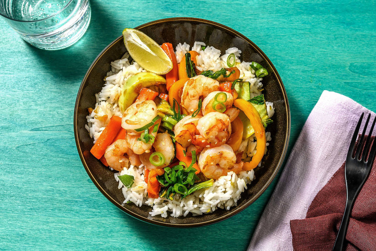 Sesamcrevetten mit Teriyakigemüse