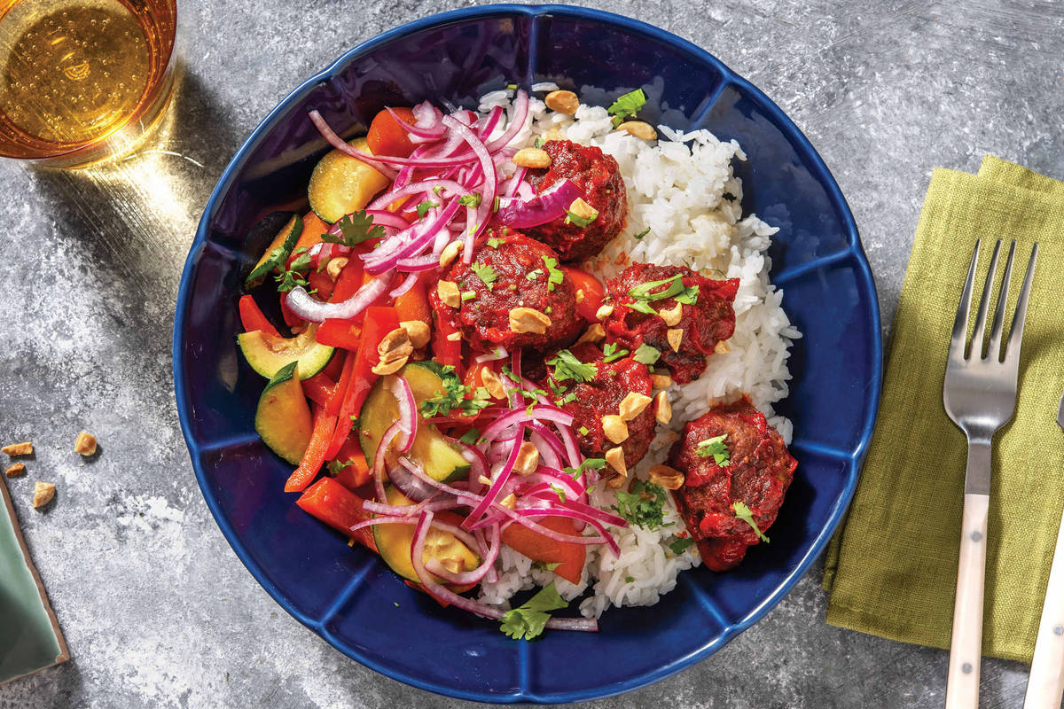 Sichuan-Glazed Meatball Rice Bowl