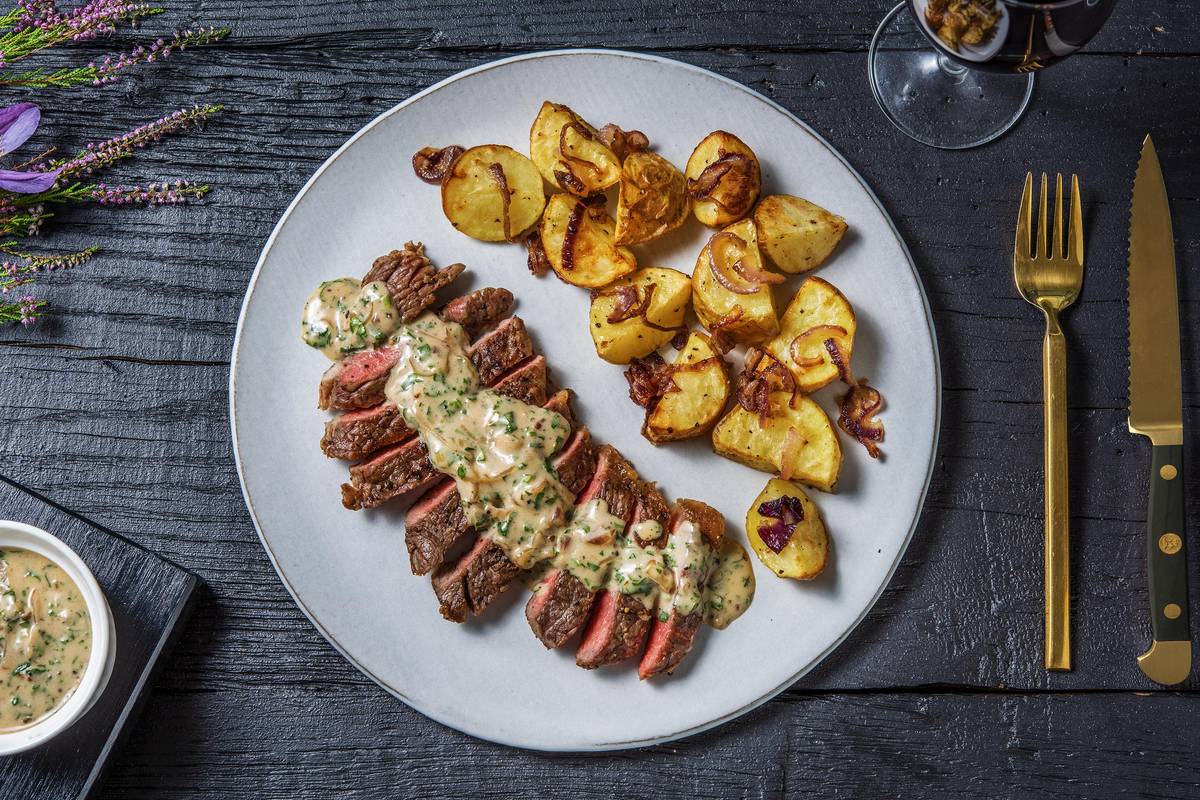 Sirloin Steak and Peppercorn Sauce