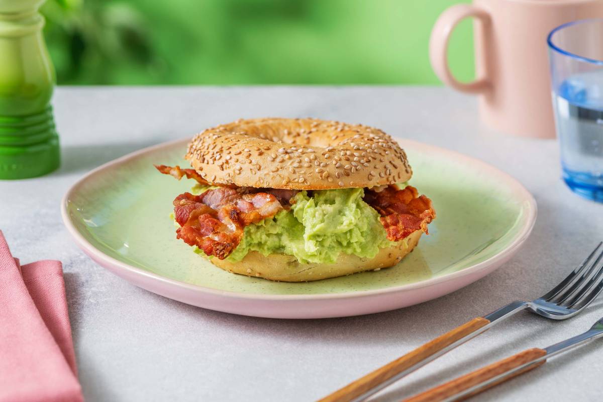 Smashed Avocado Bagel with Crispy Streaky Bacon