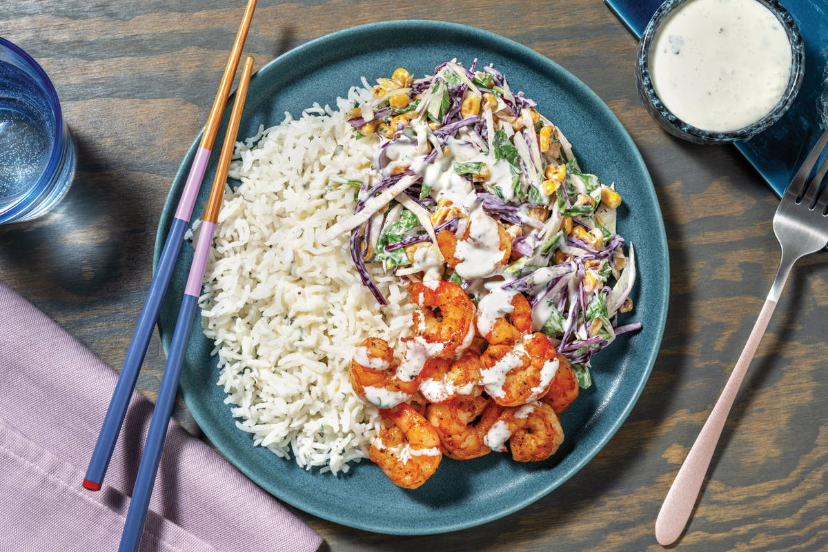 American-Spiced Prawns & Garlic Rice