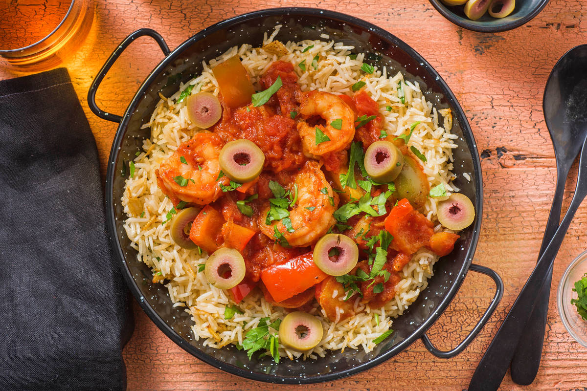 Paella aux crevettes fumées