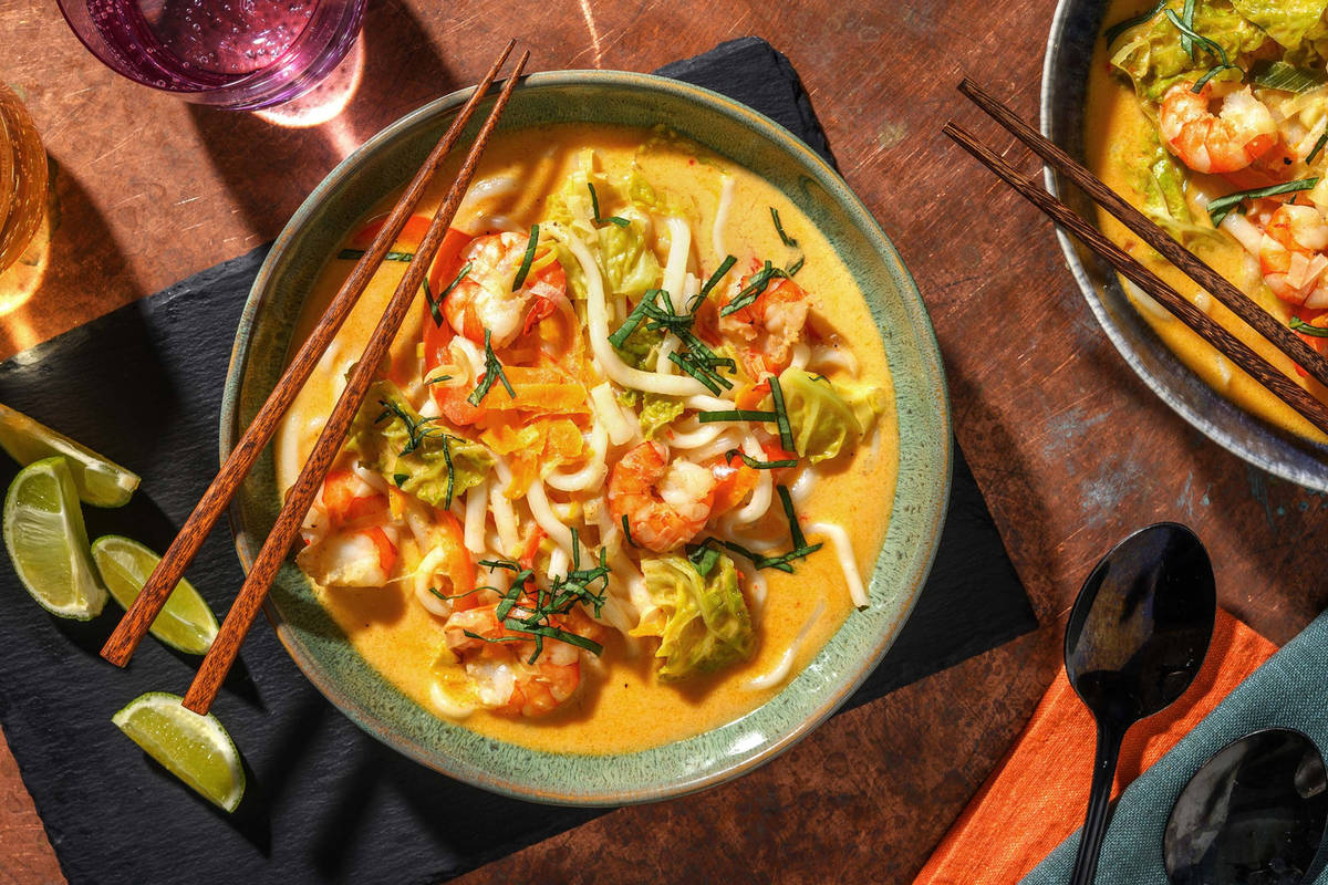 Singapore-stijl Laksa met garnalen