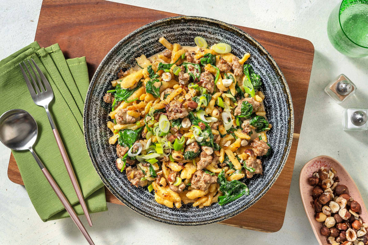 Spätzle-Hack-Pfanne mit Spinat