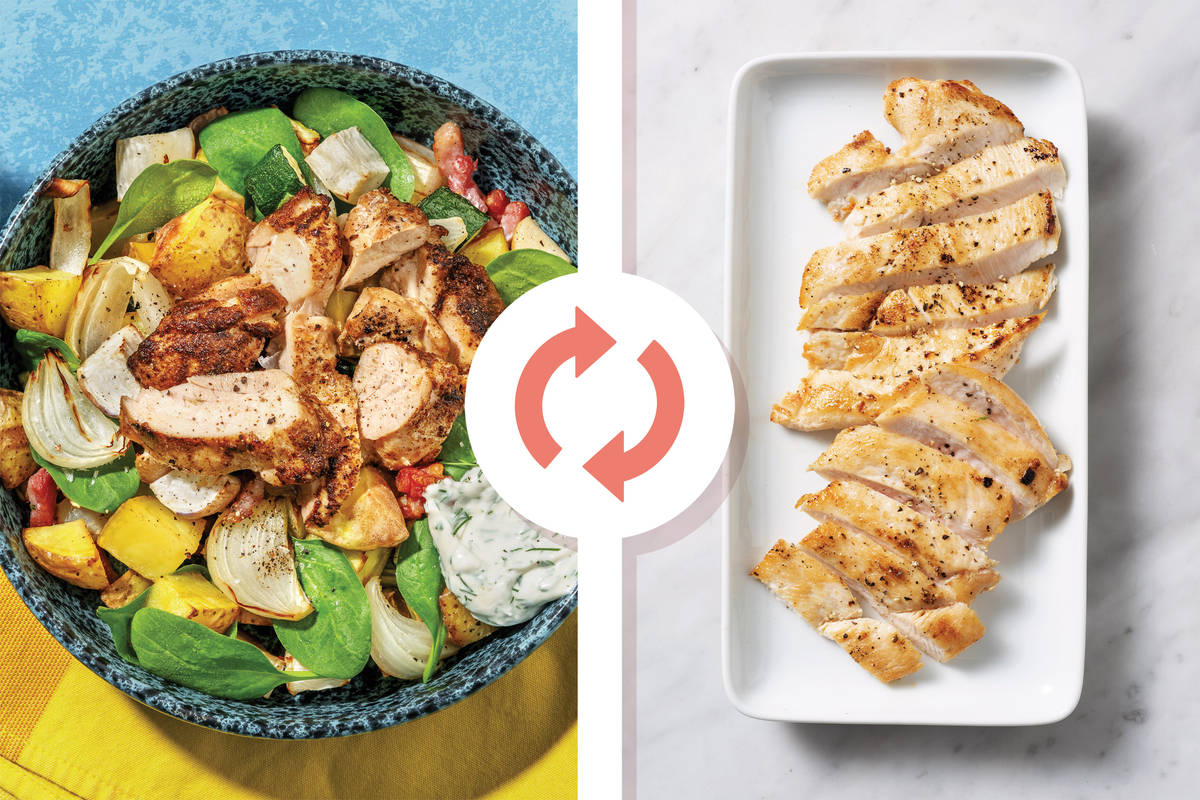 Spiced Chicken & Bacon Roast Veggie Toss