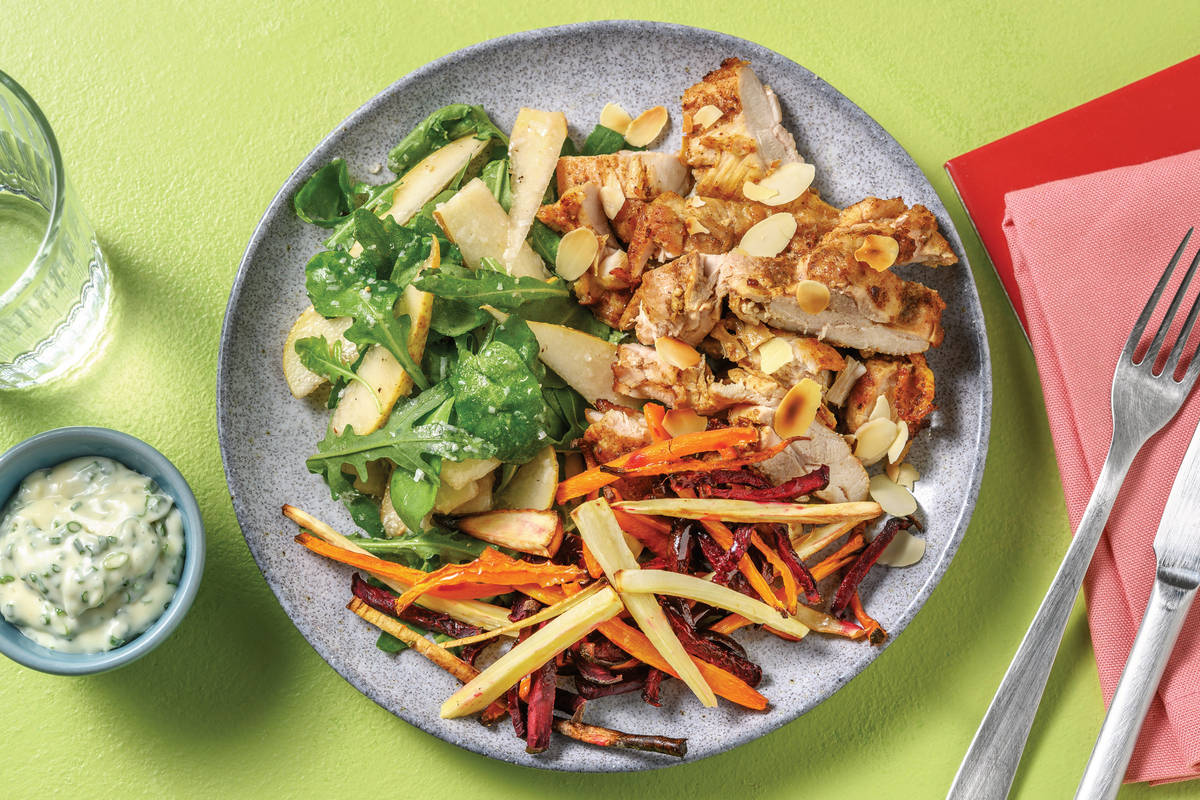Spiced Chicken & Rainbow Veggie Fries