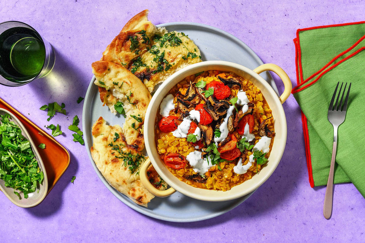 Spiced Mushrooms, Beyond Meat® and Lentil Dal