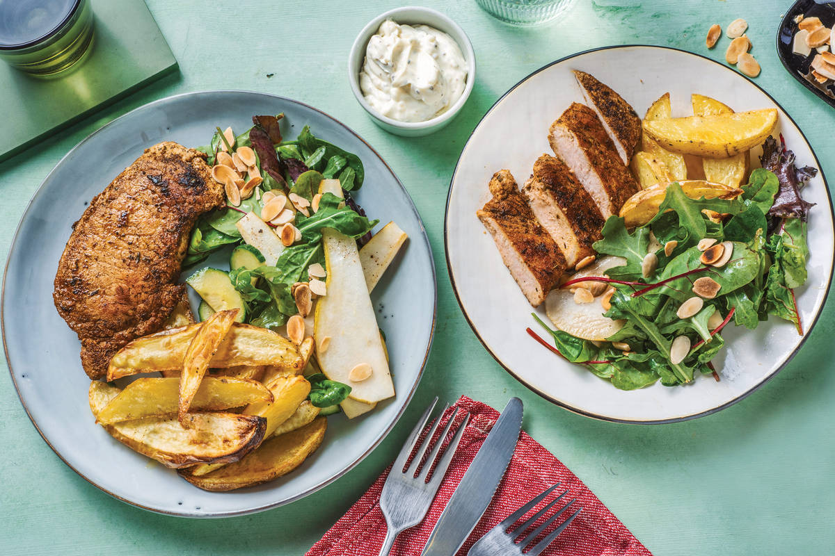 Nan's Spiced Pork Steaks & Potato Wedges