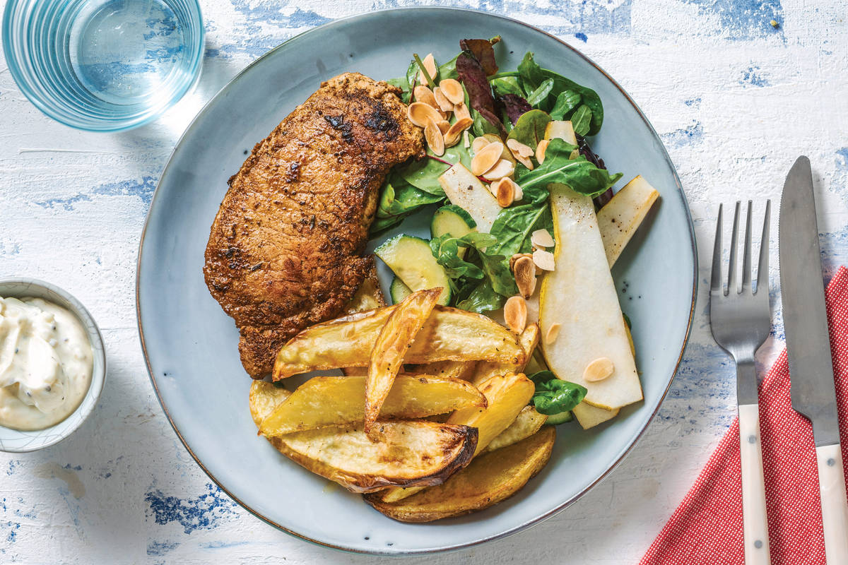 Nan's Spiced Pork Steaks & Potato Wedges