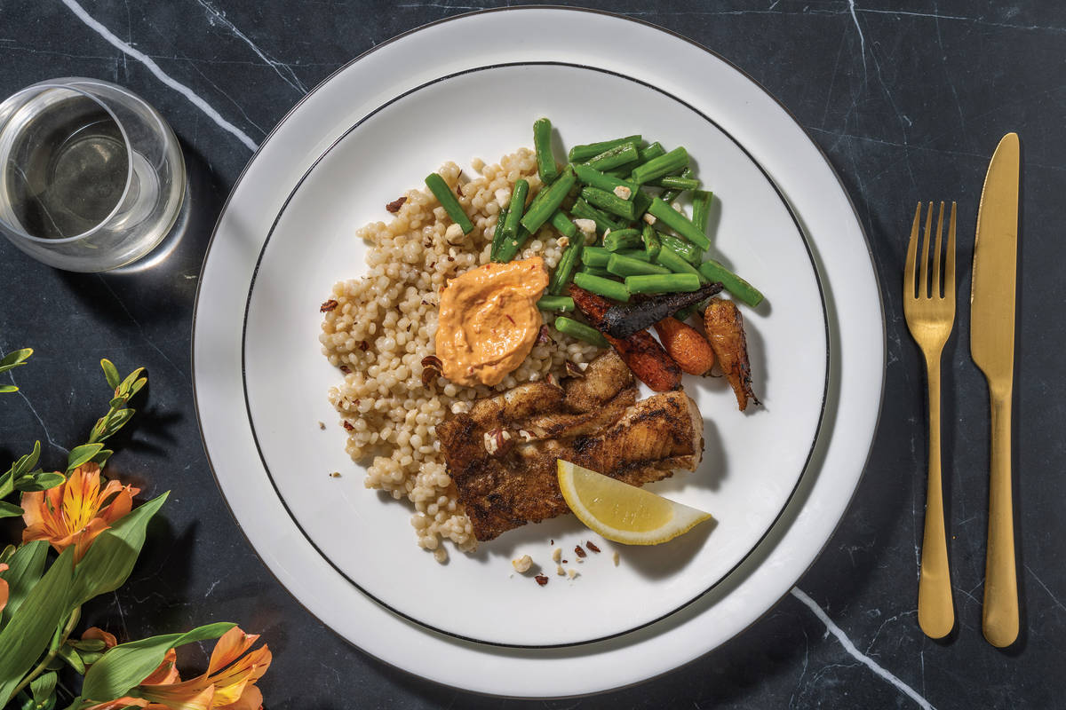 Spiced White Fish & Veggie Israeli Couscous