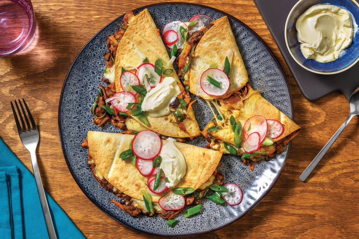 Cheesy Black Bean & Spinach Quesadillas
