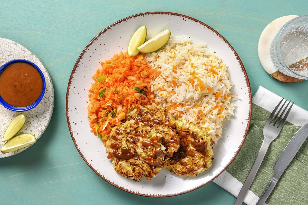 Spitzkohlbratlinge mit Teriyaki-Erdnuss-Soße
