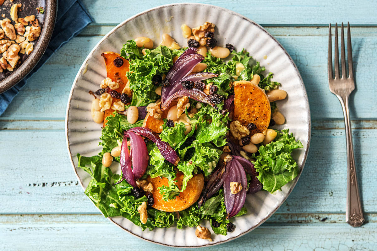 Squash, Kale and Marinated Cannellini Bean Salad