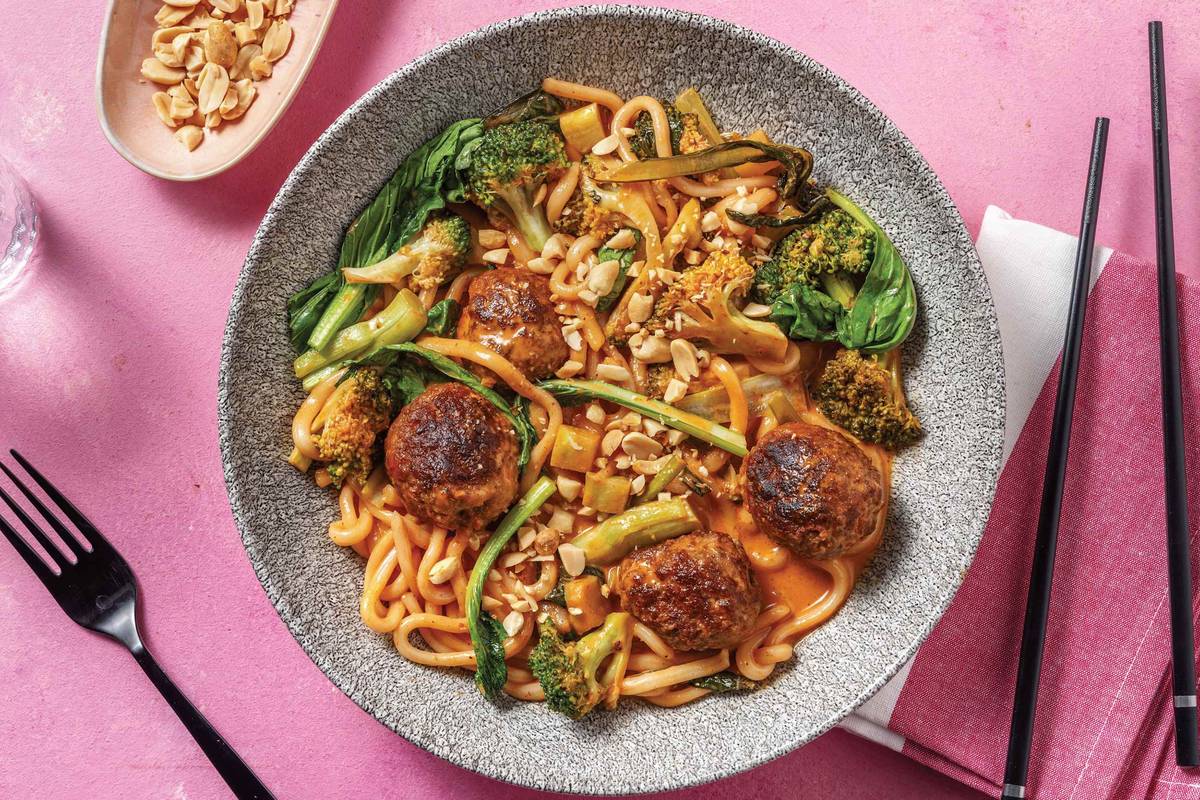 Sri Lankan Coconut Beef Meatballs & Noodles