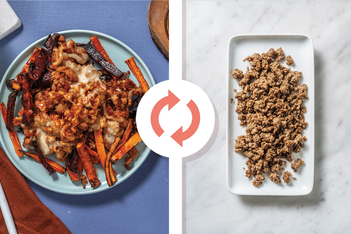 Sriracha BBQ Beef & Rainbow Veggie Fries