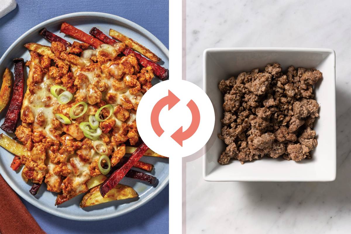 BBQ Sriracha Beef & Rainbow Veggie Fries