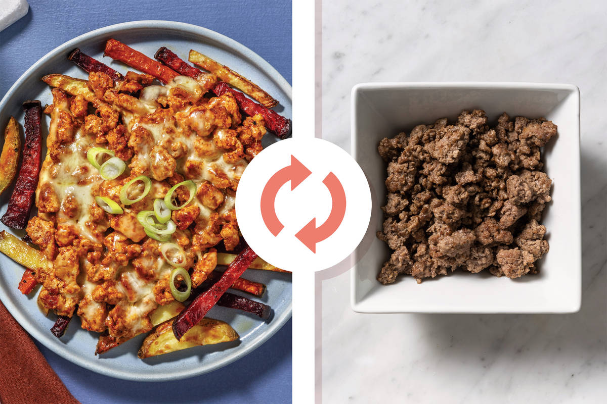 BBQ Sriracha Beef & Rainbow Veggie Fries