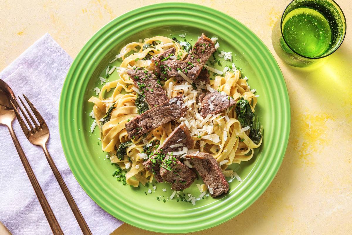 Steak with Creamy Mushroom Fresh Tagliatelle