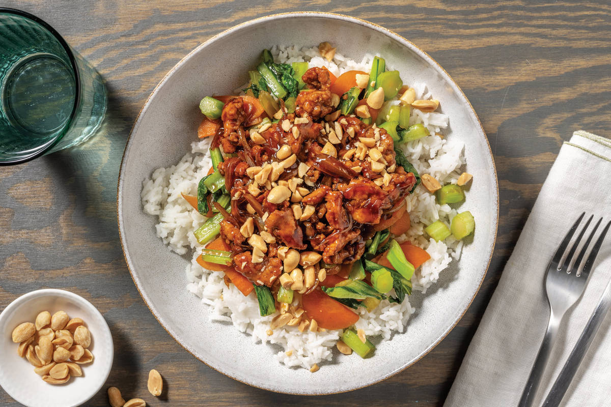 Sticky Asian Veggie Mince Stir-Fry & Garlic Rice