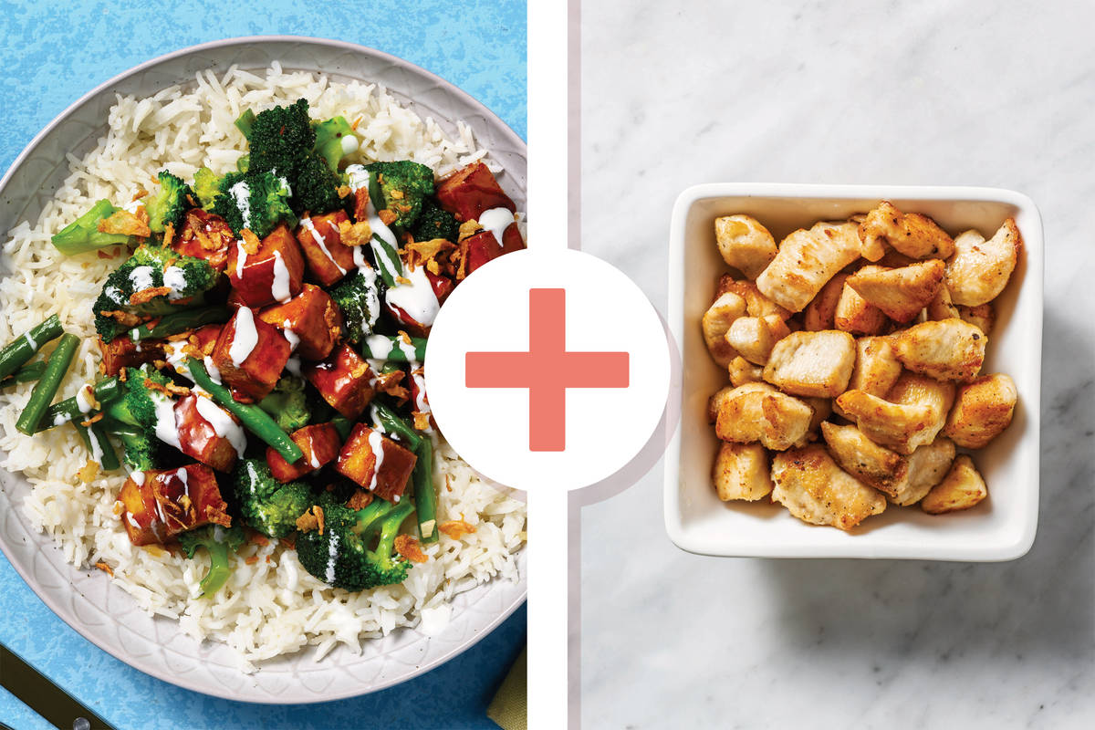 Sticky Chicken, Tofu & Broccoli-Green Bean Stir-Fry