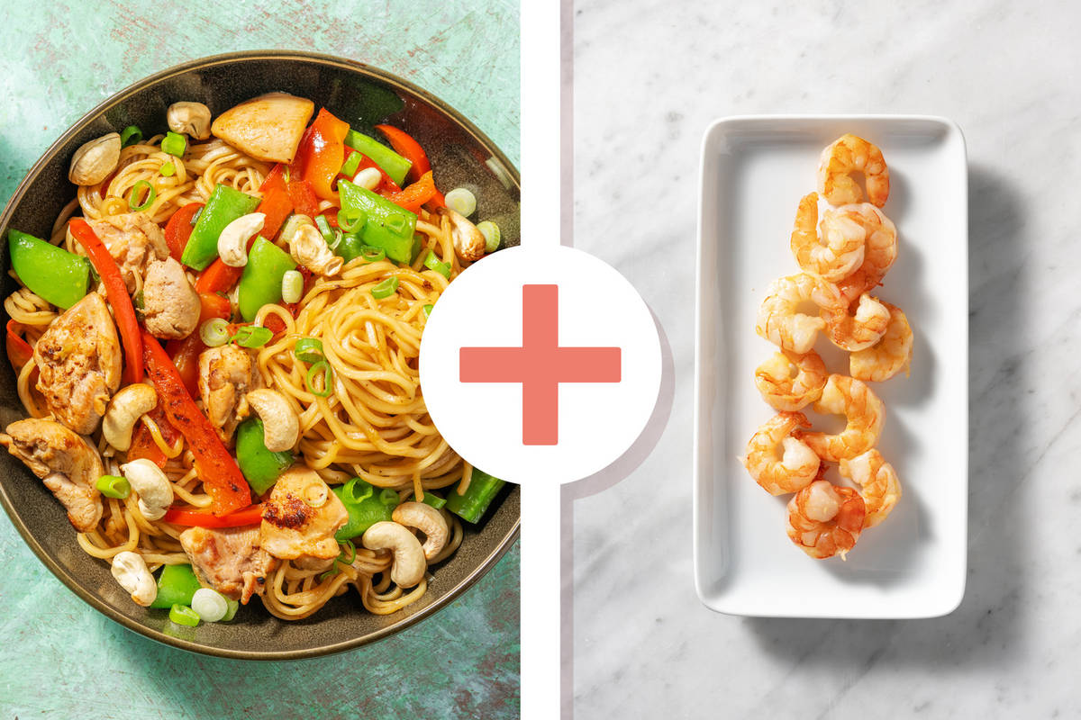 Stir-Fried Hoisin Chicken Noodles with King Prawns