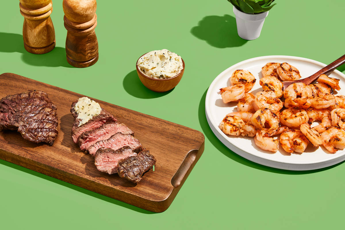 Succulent Shrimp, Steak & Garlic Herb Butter