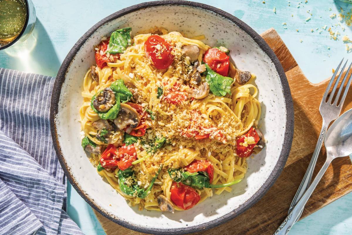 Creamy Mushroom &  Cherry Tomato Spaghetti