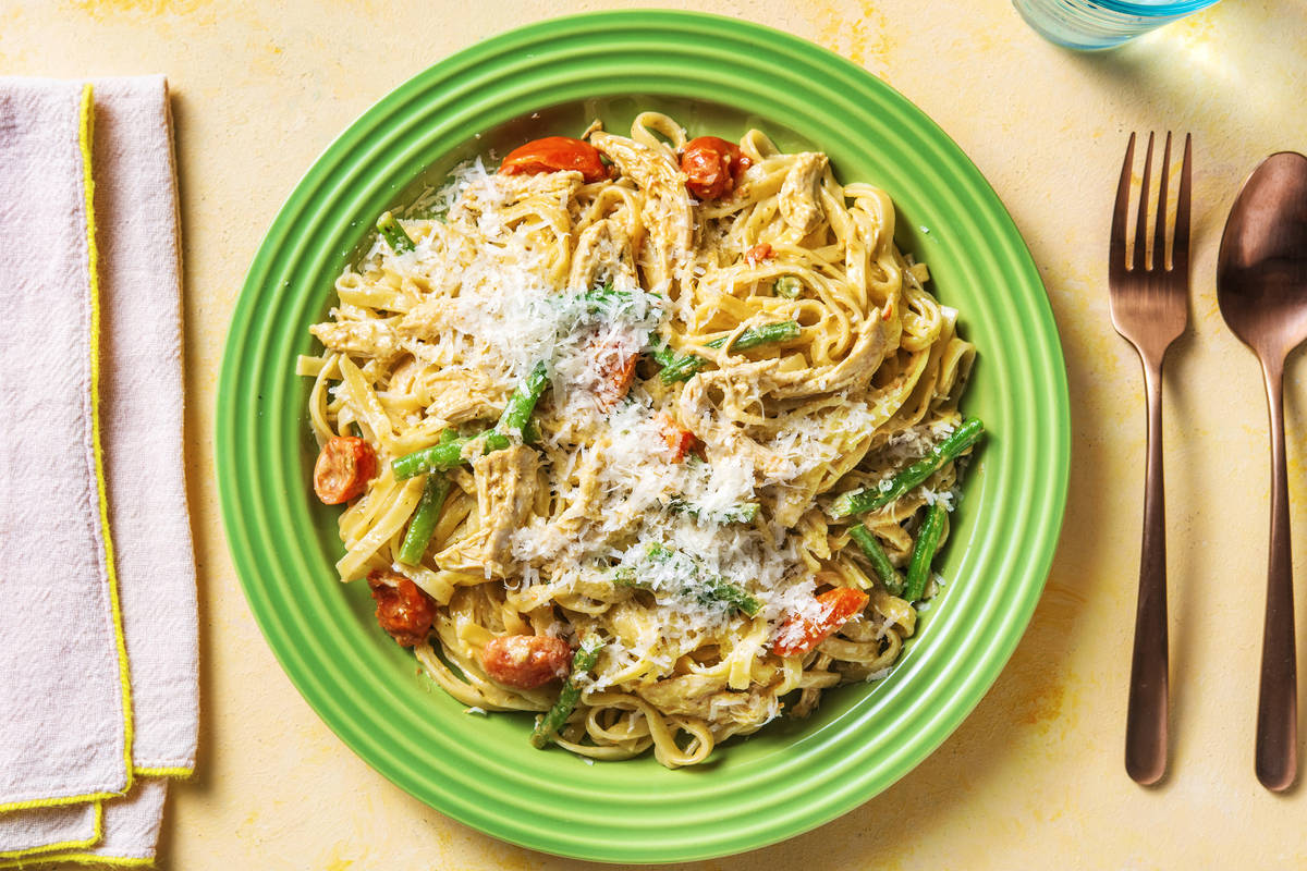Superquick Lemony Pesto Chicken Pasta