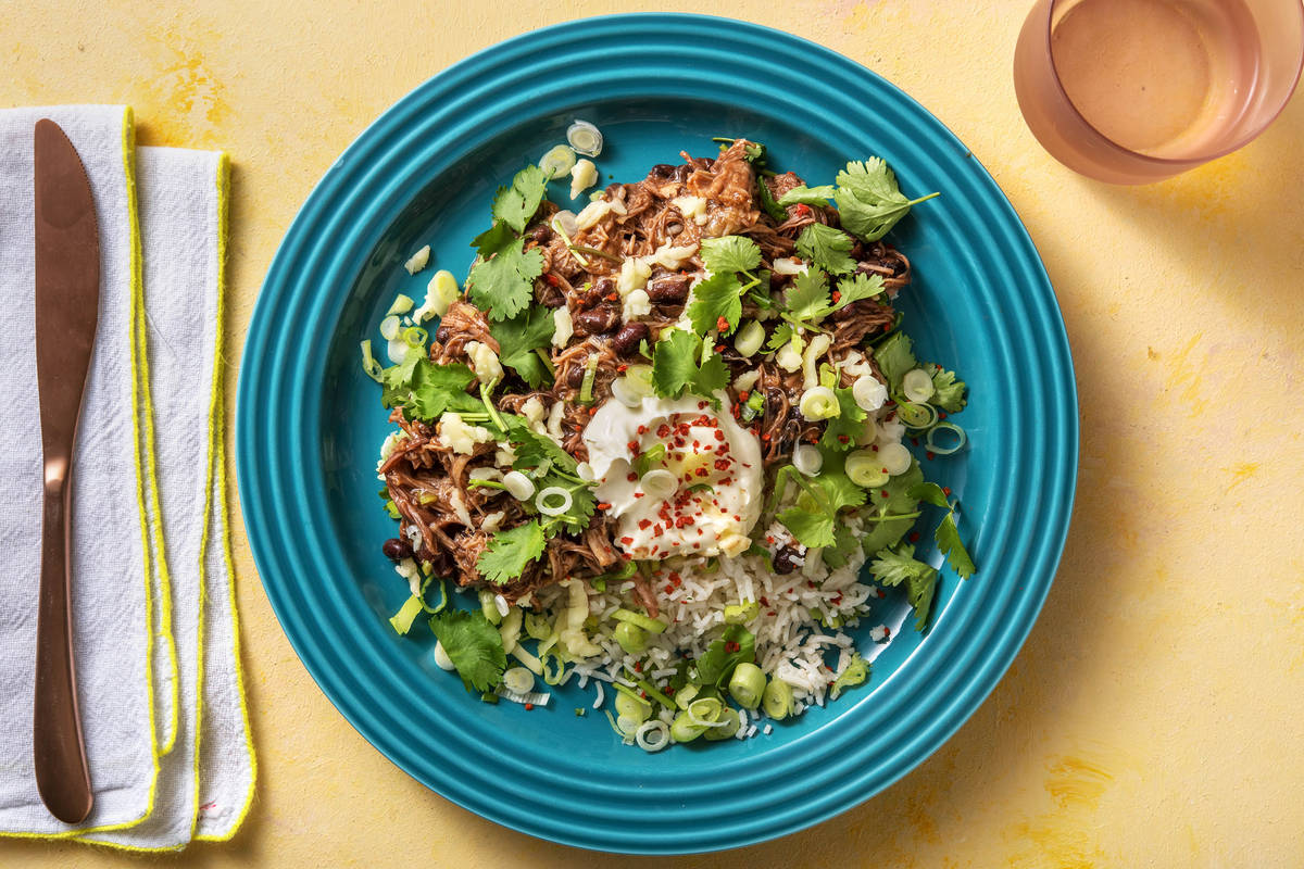 Superquick Pulled Chicken Chilli on Lime Rice