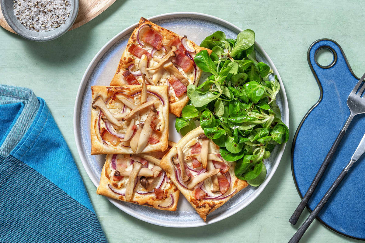 Tartelettes mit Kräuterseitlingen und Bacon