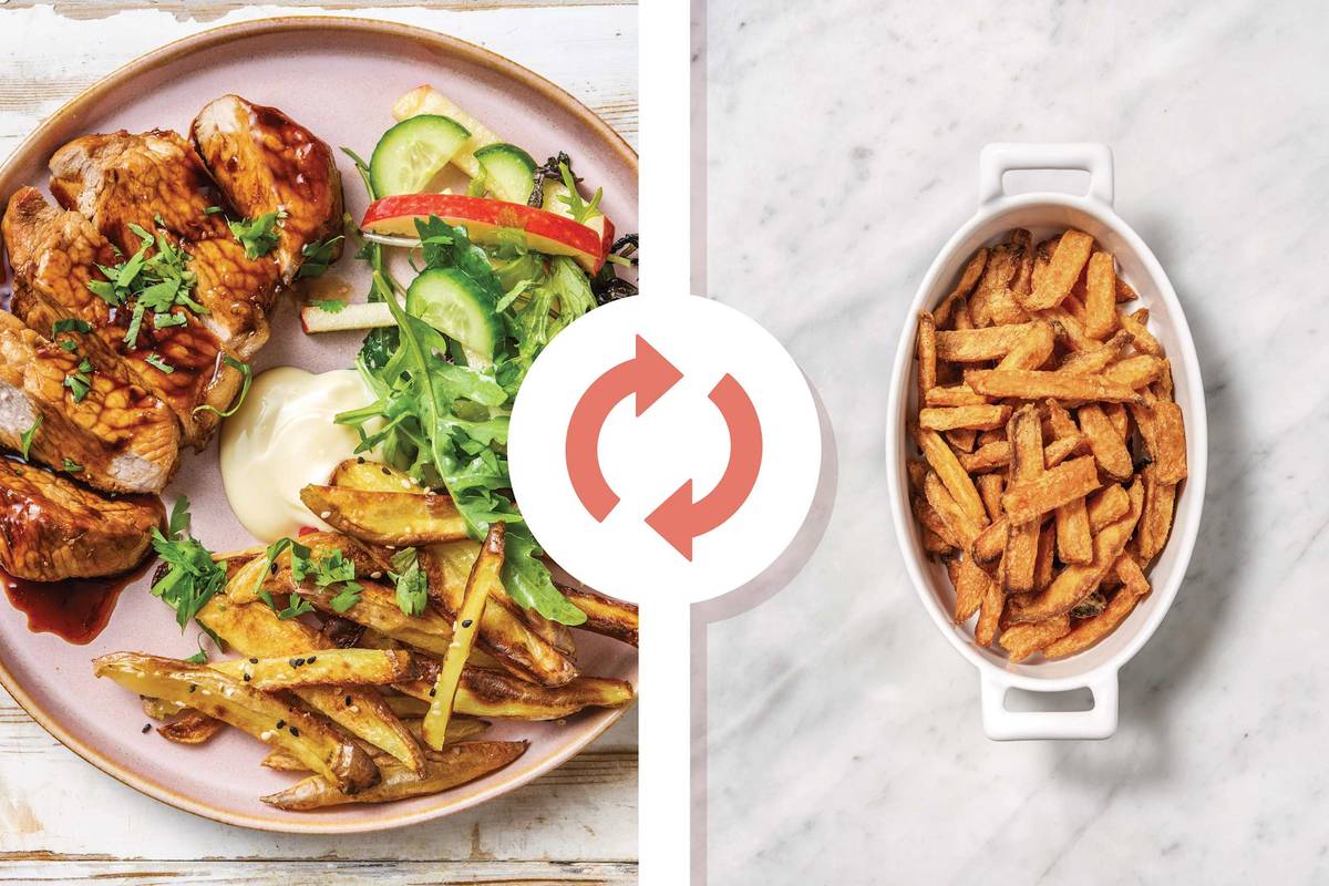 Teriyaki-Glazed Pork & Sesame Kumara Fries